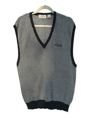 Izod Black & White Houndstooth V-Neck Sweater Vest- Large - Cotton